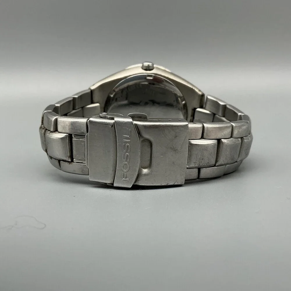 Fossil Blue AM-3319 Mens Watch 39mm Blue Dial Silver Tone New Battery 7